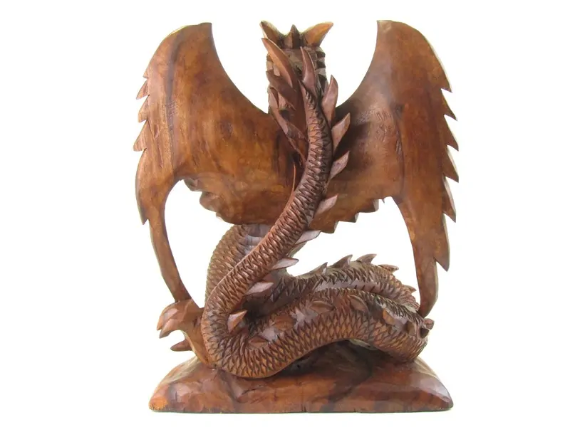 Dřevěný drak vyřezávaný s  křídly 42 cm