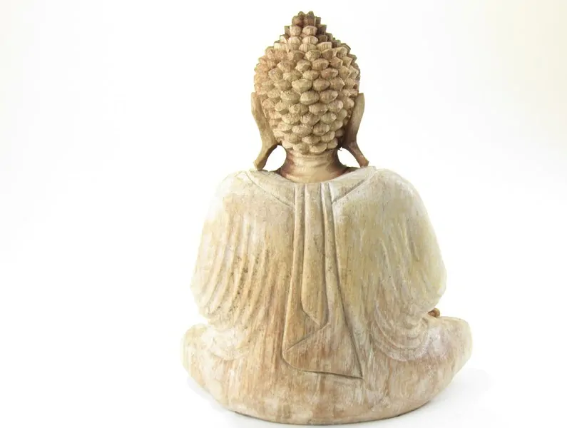 Socha Buddha ze dřeva malovaná 32 cm