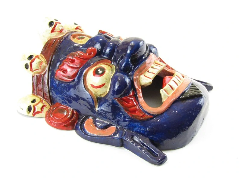 Dřevěná maska Bhairab modrá 20 cm