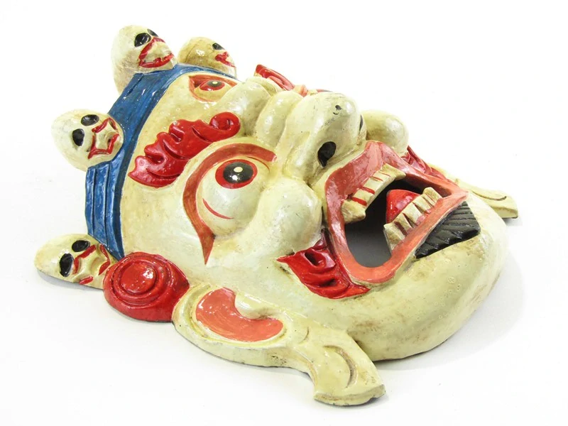 Bhairab maska dřevěná bílá 20 cm