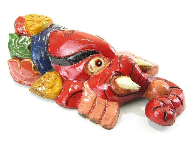 Maska Ganéš ze dřeva červená 22 cm
