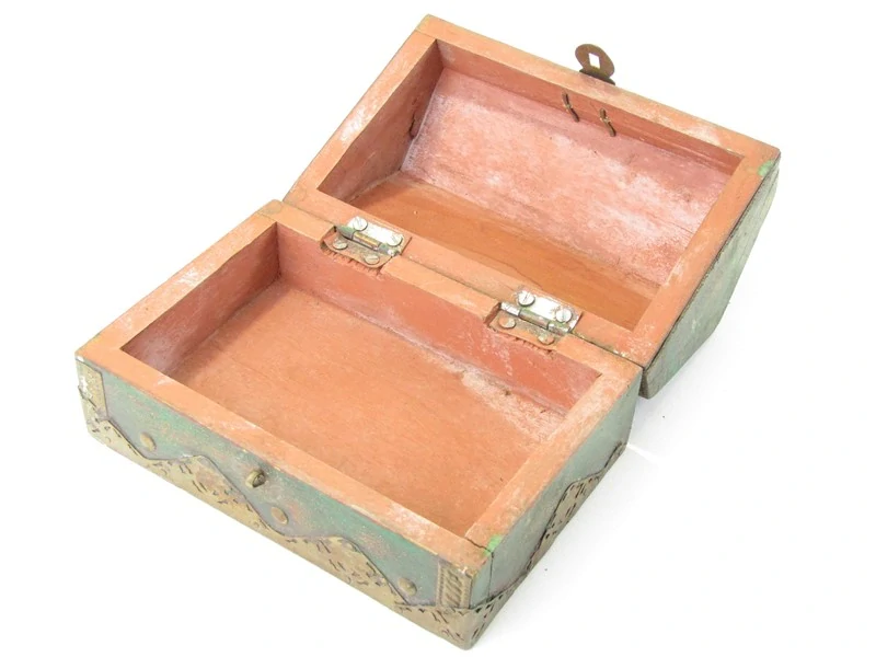 Indická truhlička ze dřeva zelená