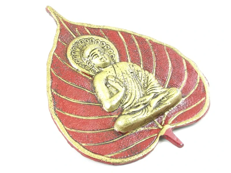 Buddha z kovu v listu 19 cm červený