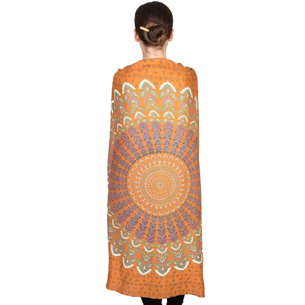 Pareo z Indie světle hnědé mandala 172 cm