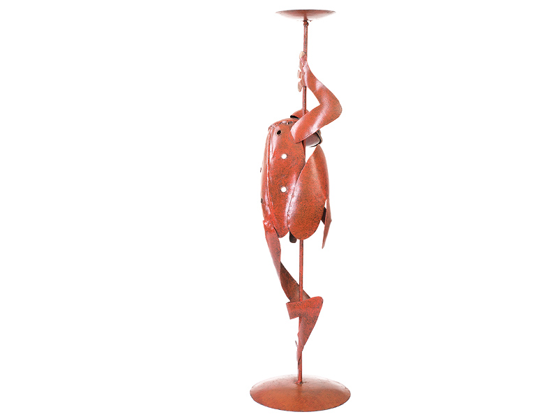 Kovový svícen žába oranžová 52 cm