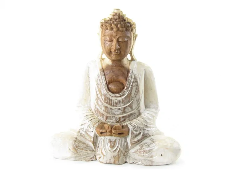 Socha Buddha ze dřeva malovaná 21 cm