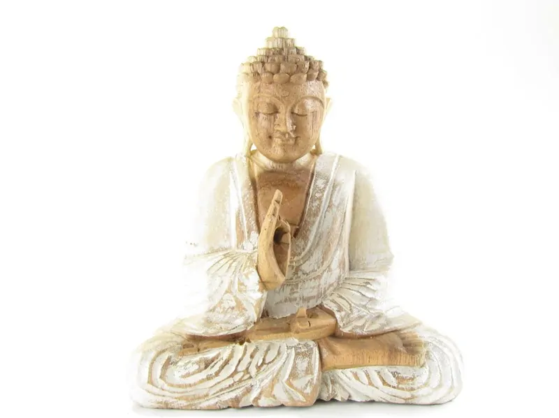Socha Buddha malovaný ze dřeva 20 cm