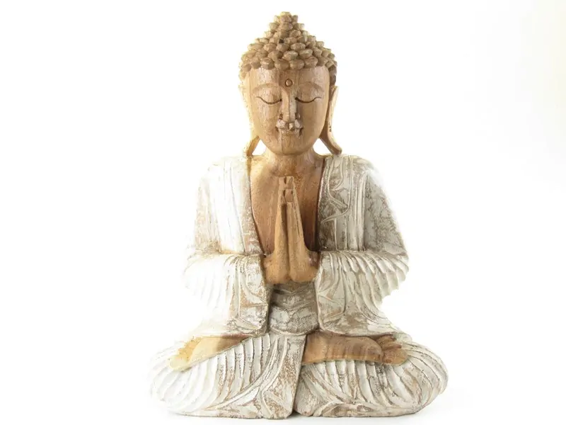 Socha Buddha ze dřeva malovaná 33 cm