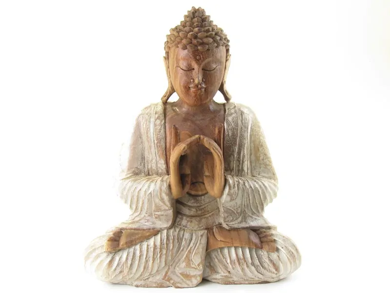 Socha Buddha ze dřeva malovaná 32 cm