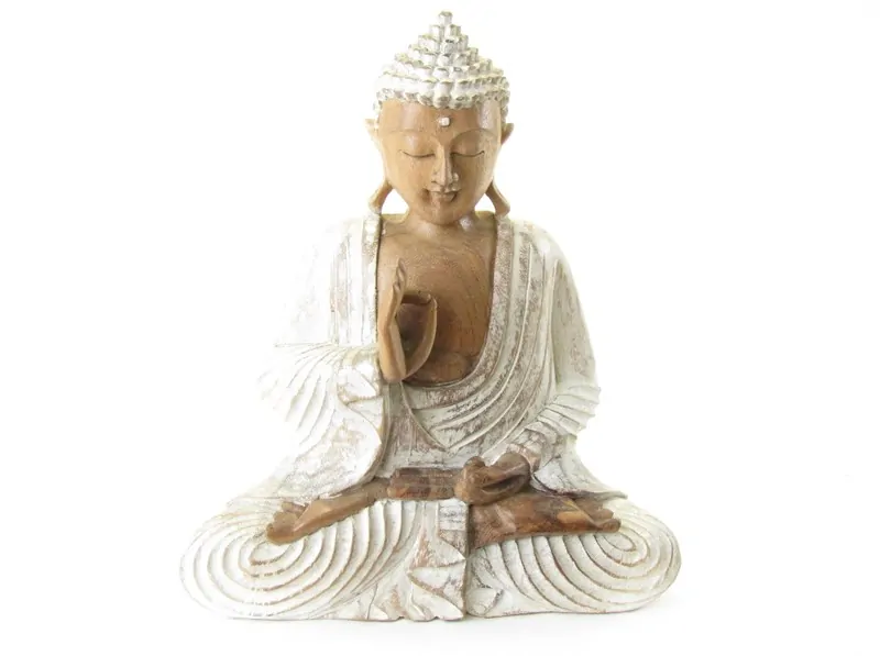 Socha Buddha ze dřeva malovaná 28 cm