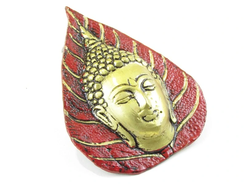 Buddha z kovu v listu 10 cm červený