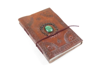 Zápisník z kůže a papíru z Indie s malachitem