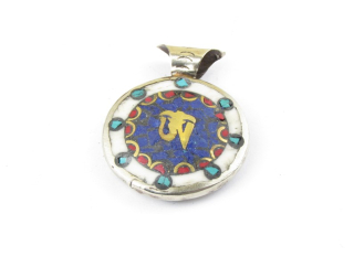 Přívěšek z kosti a kovu ÓM modrý