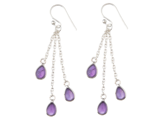 Visací stříbrné náušnice s ametysty