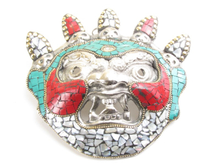 Kovová maska Bhairab perleťová 16 cm