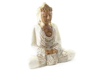 Socha Buddha ze dřeva malovaná 21 cm