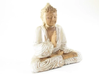 Socha Buddha malovaný ze dřeva 20 cm