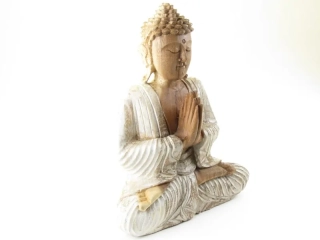 Socha Buddha ze dřeva malovaná 33 cm