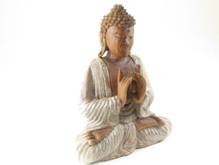 Socha Buddha ze dřeva malovaná 32 cm