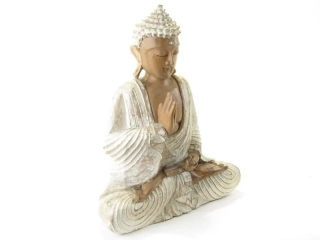 Socha Buddha ze dřeva malovaná 28 cm