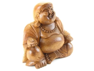 Budai dřevěný s miskou v ruce 20 cm