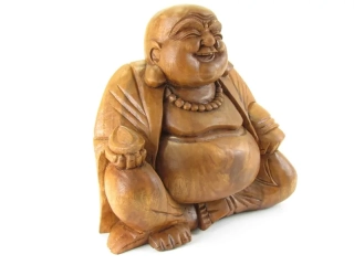 Budai dřevěný s miskou v ruce 26 cm