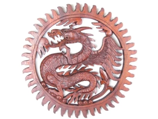 Dřevěná dekorace drak v kruhu 30 cm