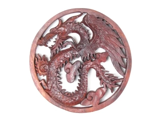 Dřevěná dekorace drak v kruhu 20 cm