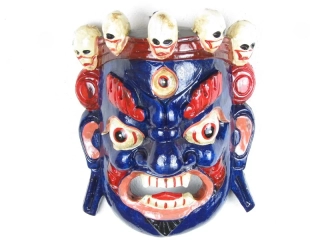 Dřevěná maska Bhairab modrá 20 cm