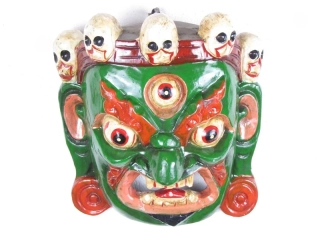 Bhairab maska dřevěná zelená 20 cm