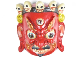 Dřevěná maska Bhairab červená 20 cm