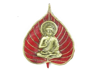 Buddha z kovu v listu 19 cm červený