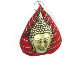 Buddha z kovu v listu 10 cm červený
