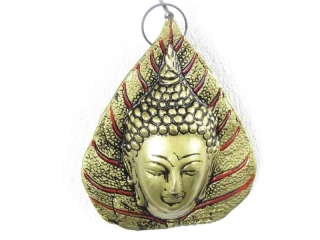 Buddha z kovu v listu 10 cm žlutý