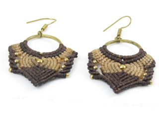 Macramé náušnice z Indie hnědé