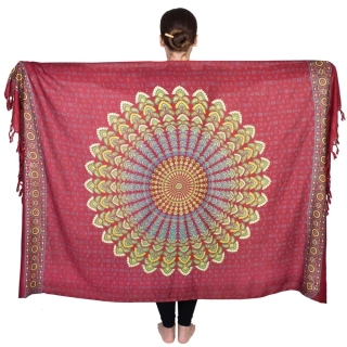 Pareo z Indie mandala červená 172 cm