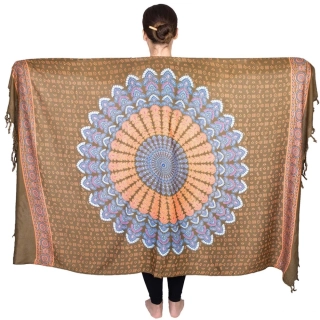 Pareo z Indie khaki mandala 172 cm