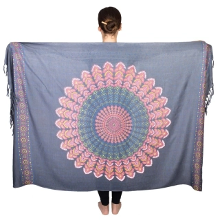 Pareo z Indie šedé mandala 172 cm