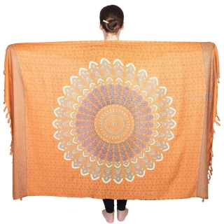 Pareo z Indie světle hnědé mandala 172 cm